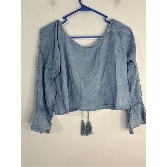 Emme Jordan Boho Cropped Lace Up Top Small Baby Blue New With Tags - Picture 8 of 8